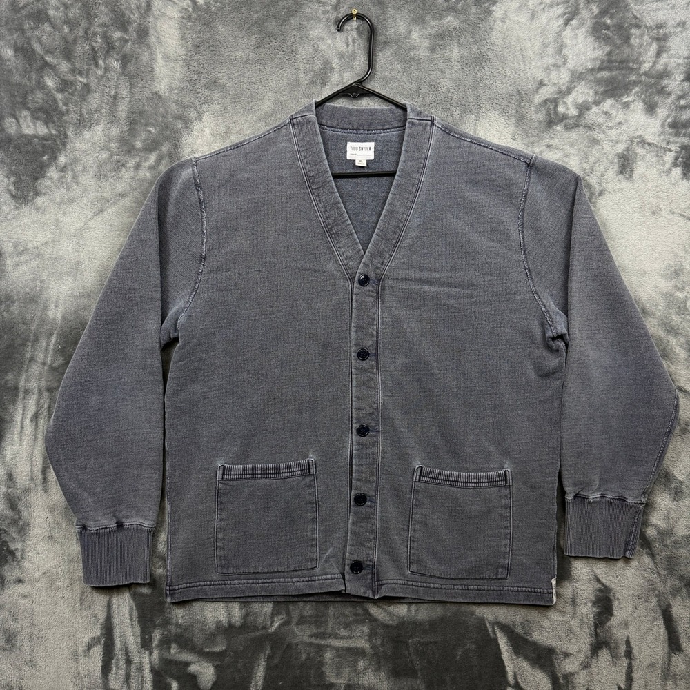 Todd Snyder Cardigan Sweatshirt Mens XL Navy Blue Faded French Terry Pockets